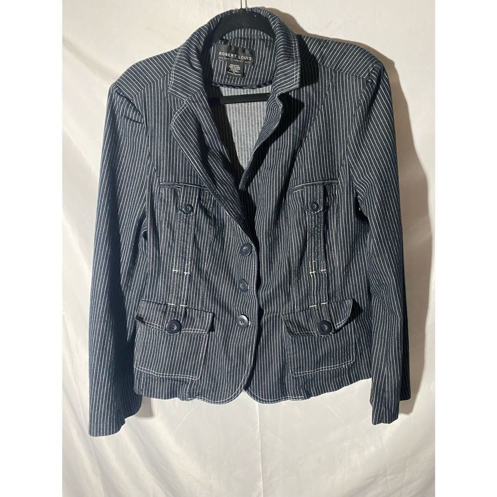 Robert Louis Black and White Striped Jean Jacket